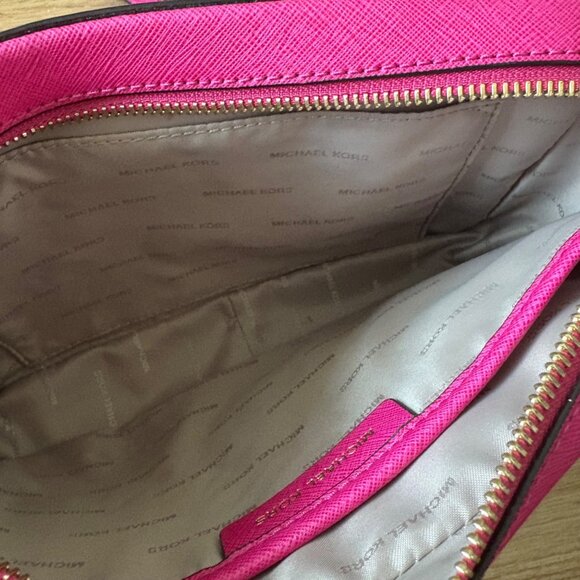 Michael Kors Jet Set Travel Crossbody Saffiano Leather Purse Pink Large Size - Picture 8 of 10